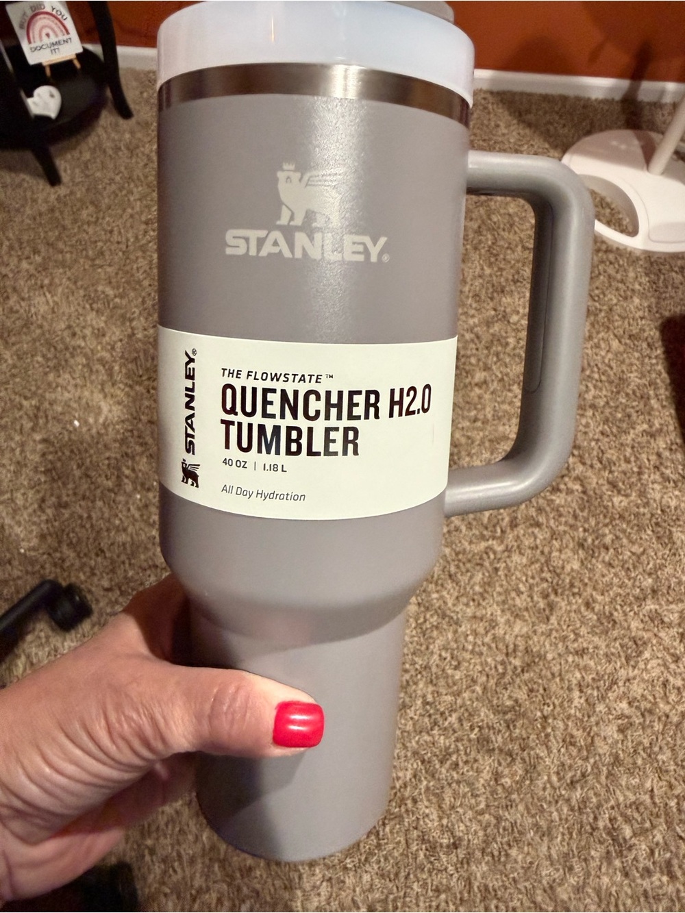 Stanley Travel Tumbler in Light Gray with White Accent